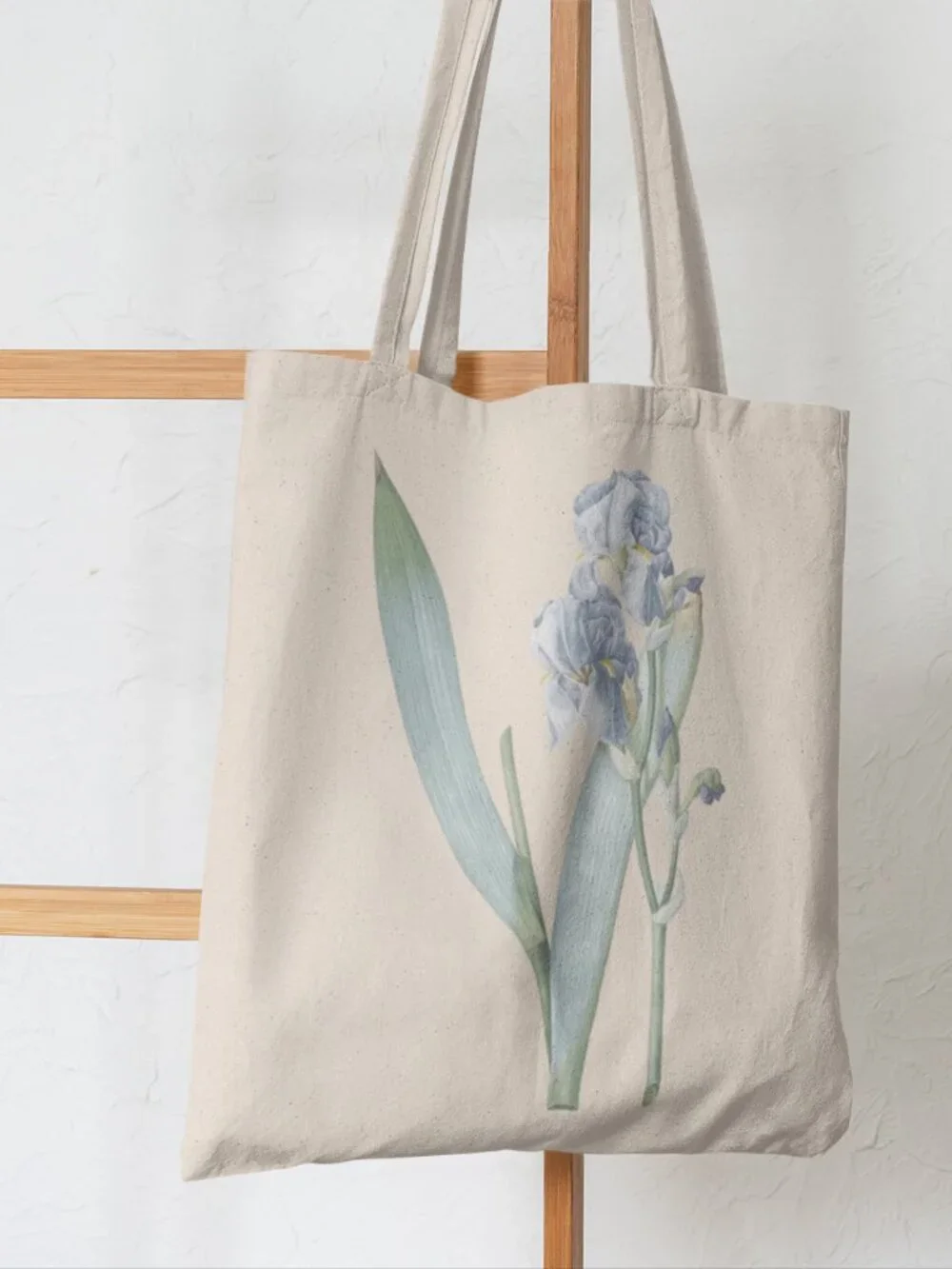 Spanish Iris Vintage Floral Print Graphic Canvas Tote Bag